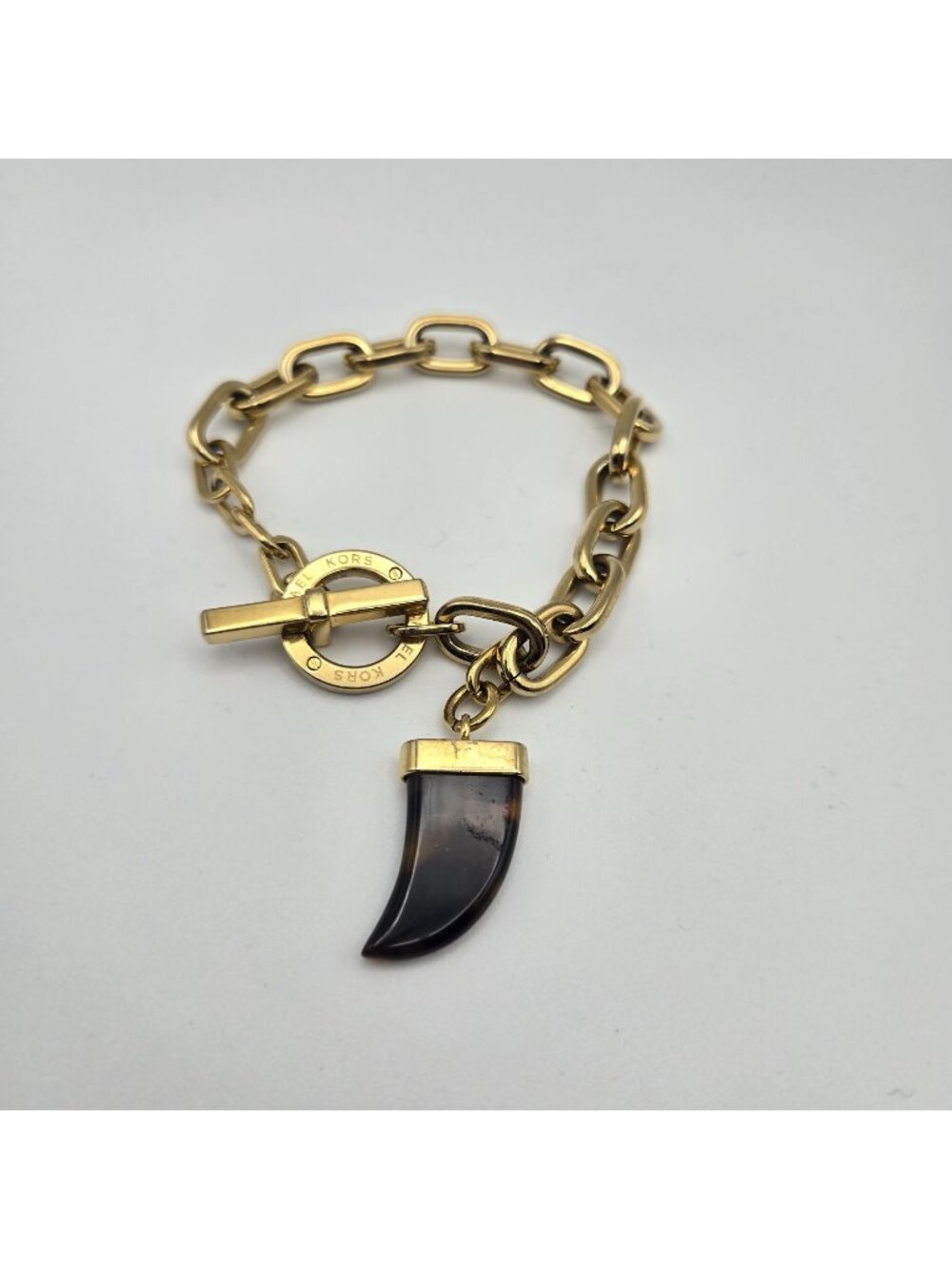 Michael Kors Gold-Tone Chain Link Bracelet With Horn Pendant Chunky
